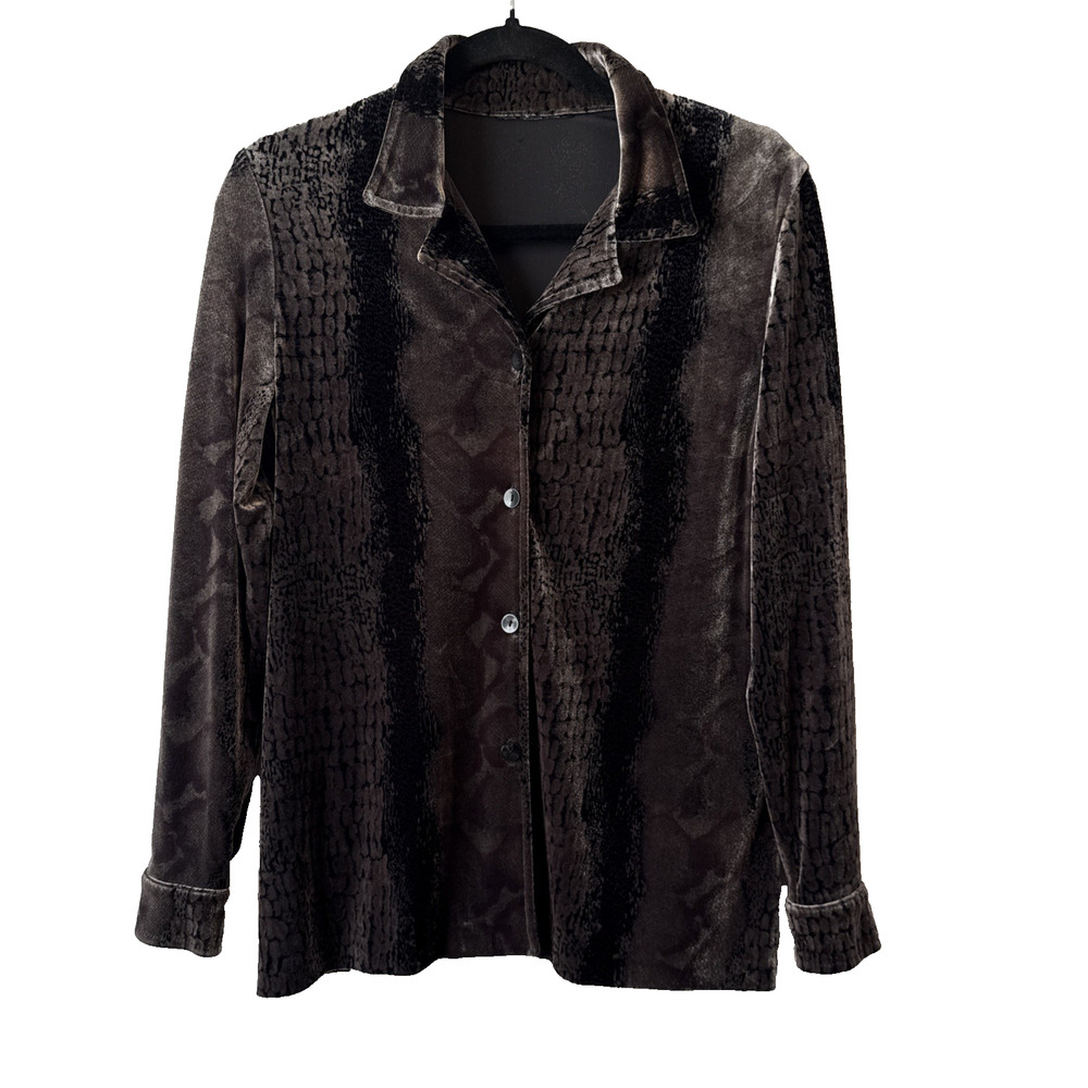 Vintage Sag Harbor Women's M Whimsigoth Velvet Snakeskin Button Down Shirt Edgy
